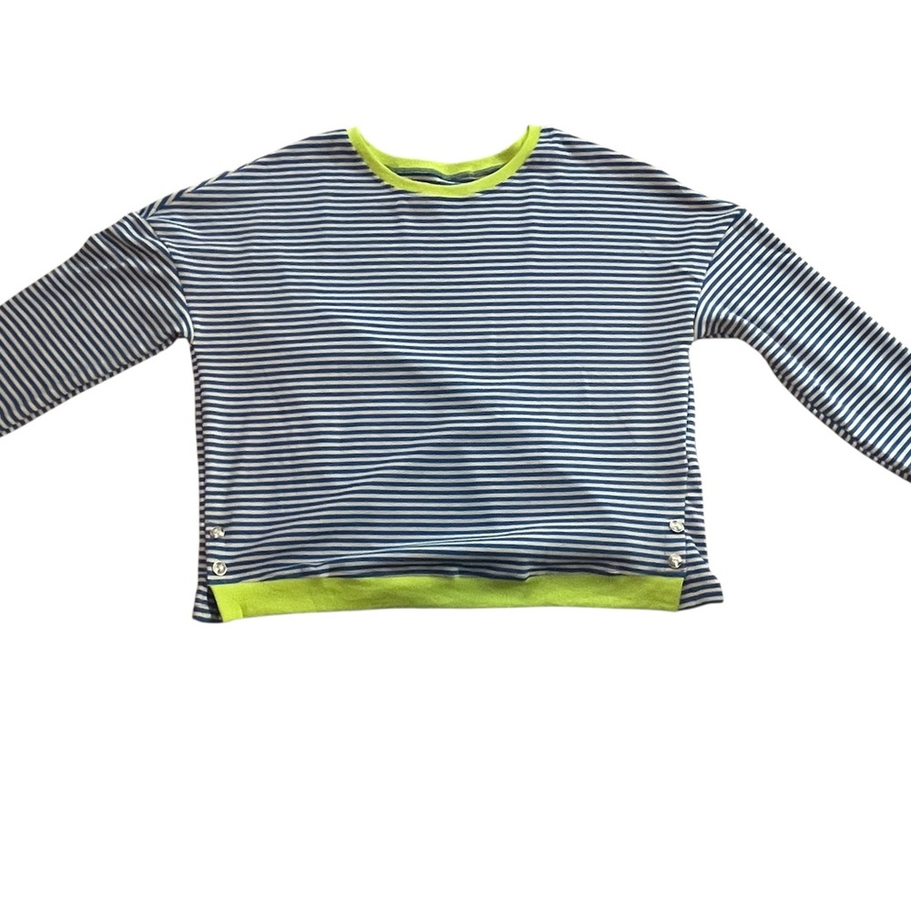 NWOT Oversized Blue & White Striped Sweater – XL – Neon Trim & Silver Button - Picture 12 of 16